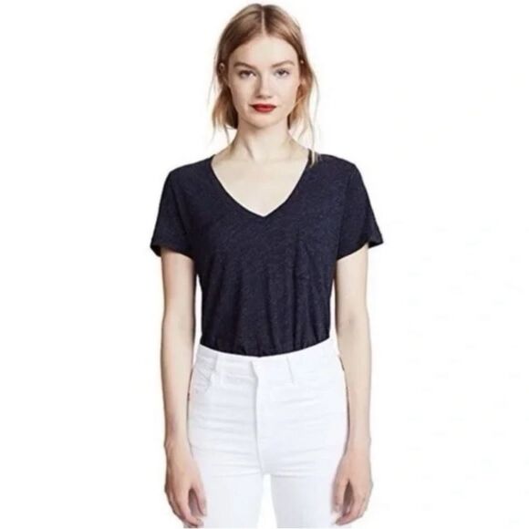 MADEWELL | Whisper Pocketed Heathered Navy Blue V-Neck Tee Women’s Size Large - Picture 9 of 10